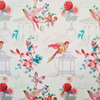 Stoff Baumwolle Satin "Romance" weiss bunt Vögel Blumen 0,5 Stoff Baumwolle Satin "Romance" weiss bunt Vögel Blumen 0,5