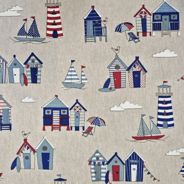 Stoff Baumwollstoff "Strandkabinen" Leuchtturm natur maritim 0,5