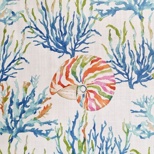 Stoff Baumwolle "Nautilus" Korallen Muscheln multicolor weiss Leinenoptik 0,5