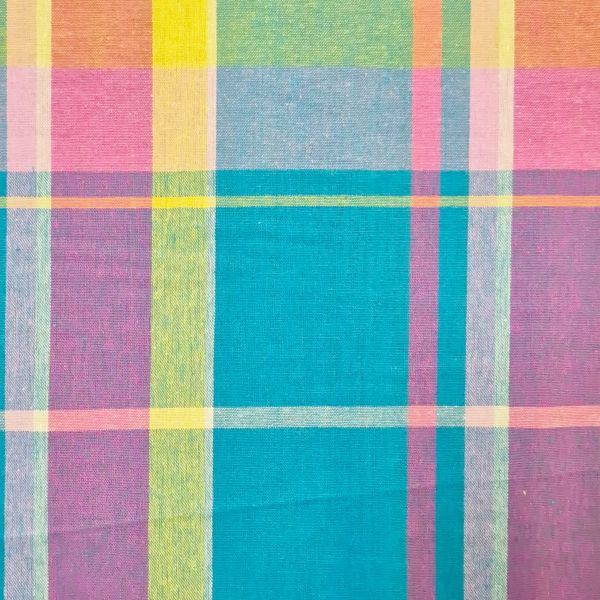 Kurzstück Stoff Baumwollstoff "Madras Aqua" Rosa Limette durchgewebt 0,5m x 1,45m