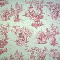 Stoff Toile de Jouy Baumwolle rot natur Rips 0,5 Stoff Toile de Jouy Baumwolle rot natur Rips 0,5