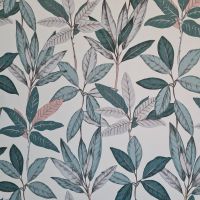 Kurzstück Stoff Baumwolle satiniert "Ficus Sauge" Blätter grau salbei rosa 0,70m x 1,40m Kurzstück Stoff Baumwolle satiniert "Ficus Sauge" Blätter grau salbei rosa 0,70m x 1,40m