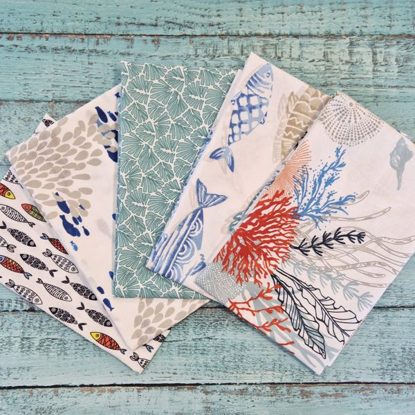 Stoffpaket "Under The Sea" Patchwork Täschchen Geschenkverpackung 5 Stücke a 50cm x 72/80c
