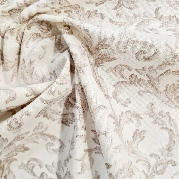 Stoff Baumwolle "Palais" weiss taupe Ornamente nostalgisch Digitaldruck Leinenoptik 0,5