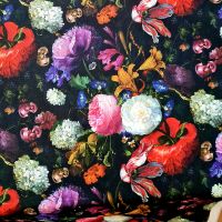 Stoff Meterware Baumwolle Gemälde "Alte Meister" Blumen schwarz bunt 0,5 Stoff Meterware Baumwolle Gemälde "Alte Meister" Blumen schwarz bunt 0,5