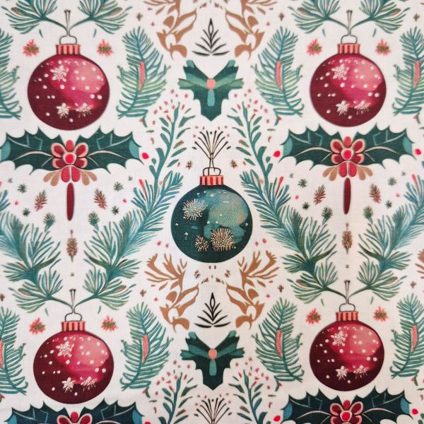 Stoff Meterware Baumwolle "Christbaumkugeln" Nostalgie Weihnachten Digitaldruck 0,5
