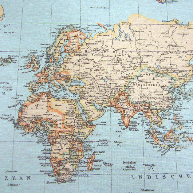 Stoff Meterware Baumwollstoff Weltkarte antik braun beige Nostalgie Kontinent 