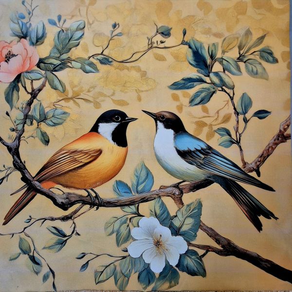 Kissenpanel Velours "Birds" Samt Deluxe 45cm x 45xm
