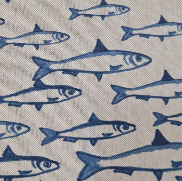 Stoff Baumwollstoff "Fische" natur blau 0,5