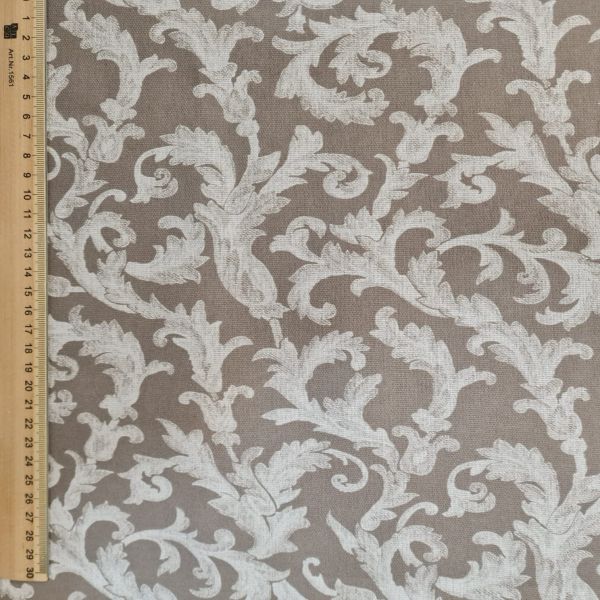 Stoff Baumwolle "Palais" taupe weiss Ornamente nostalgisch Digitaldruck Leinenoptik 0,5