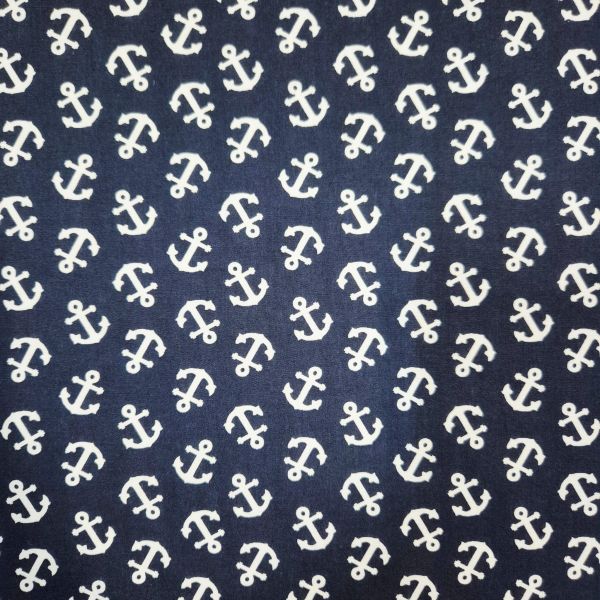 Stoff Baumwolle Popeline "Anker" dunkelblau weiß Kleiderstoff Dekostoff 0,5