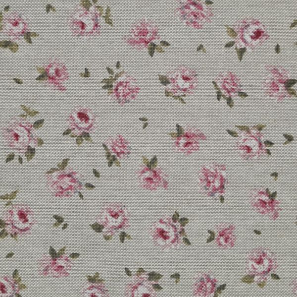 Stoff Meterware Baumwolle pflegeleicht "Mini Rosen" natur rosa 0,5