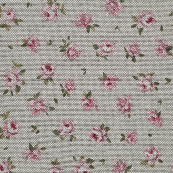 Kurzstück Stoff Meterware Baumwolle pflegeleicht "Mini Rosen" natur rosa 0,30m x 1,42m