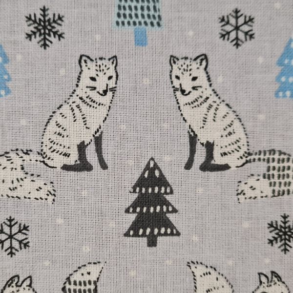 Stoff Baumwolle "Schneefuchs" grau weiss blau 0,5