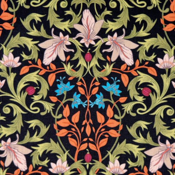 Stoff Meterware Baumwolle "William Morris Blumen+ Ranken" schwarz digital 0,5