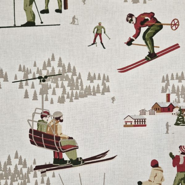 Stoff Meterware Baumwolle "Ski Nostalgie" Ski Wintersport weiß 0,5