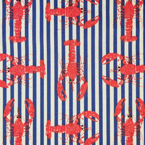 Stoff Meterware Baumwolle pflegeleicht "Lobster" Streifen natur marine rot 0,5