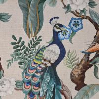 Stoff Baumwolle "Vögel und Pflanzen" Pfau viktorianisch Leinenoptik 0,5 Stoff Baumwolle "Vögel und Pflanzen" Pfau viktorianisch Leinenoptik 0,5