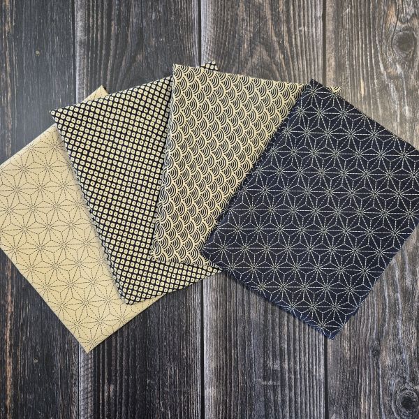 Stoffpaket "Kimono blau" Patchwork Täschchen Geschenkverpackung 4 Stücke a 50cm x 70cm