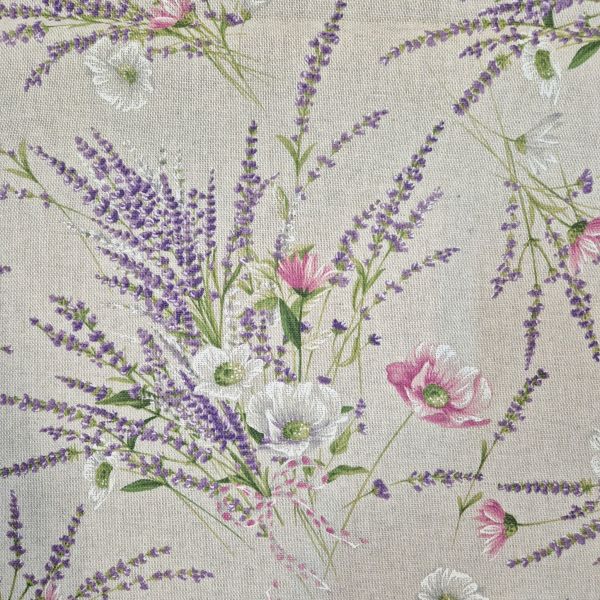 Stoff Baumwollstoff "Lavendelstrauß" natur lila rosa weiß 0,5