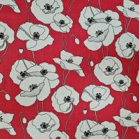 Stoff Baumwolle "Pavot" Mohnblumen rot weiss schwarz Leinenoptik 0,5 Stoff Baumwolle "Pavot" Mohnblumen rot weiss schwarz Leinenoptik 0,5