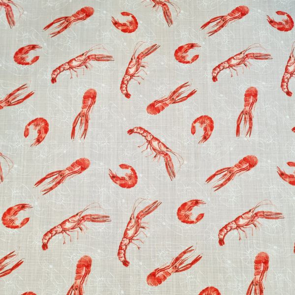 Stoff Baumwolle "Langoustine" beige rot weiss Leinenoptik 0,5