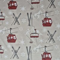 Stoff Meterware Baumwolle "Skilift" Ski Wintersport beige rot 0,5 Stoff Meterware Baumwolle "Skilift" Ski Wintersport beige rot 0,5