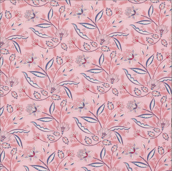 Stoff Baumwolle Popeline "Blumenranken" rosa pink blau Kleiderstoff Dekostoff 0,5