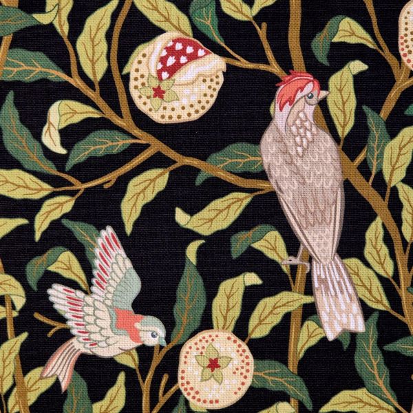 Stoff Meterware Baumwolle "William Morris Vögel+ Granatäpfel" schwarz digital 0,5