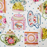 Stoff Baumwollstoff "Teaparty" weiß multicolor Digitaldruck 0,5 Stoff Baumwollstoff "Teaparty" weiß multicolor Digitaldruck 0,5