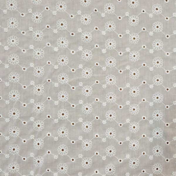 Stoff Baumwollstoff Lochstickerei "Blume" weiß Batist 0,5