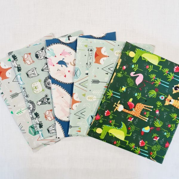 Stoffpaket "Animals" Quilten Patchwork Geschenkverpackung 5 Stücke a 50cm x 70cm