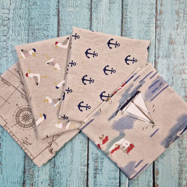 Stoffpaket "Küstengrüße" Quilten Patchwork Geschenkverpackung 4 Stücke a 50cm x 70cm
