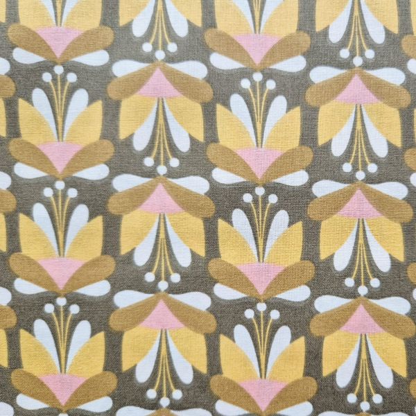 Stoff Meterware Baumwolle "Brignoles" Blumen Gelb Rosa Senf Khakigrün 0,5
