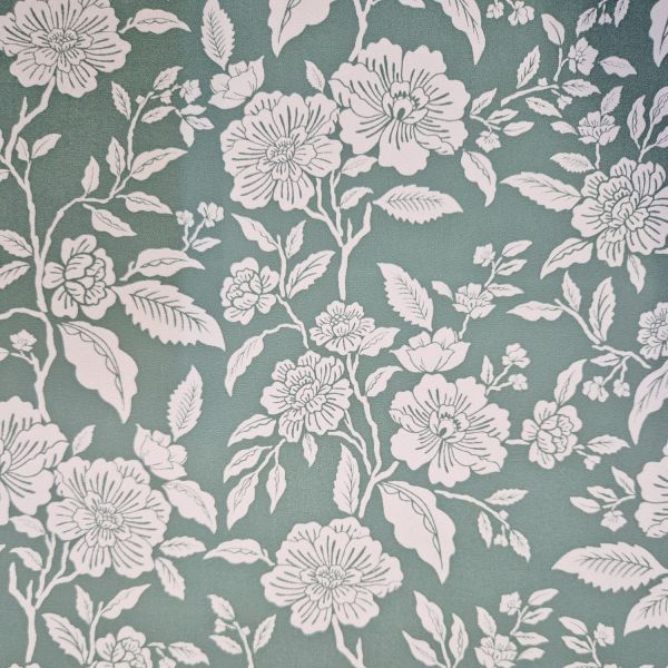 Meterware Wachstuch PVC "Bonaugure" Blumen Ranken weiß celadon wasserfest 0,5