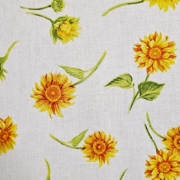 Stoff Baumwolle "Sonnenblumen " weiss gelb 0,5