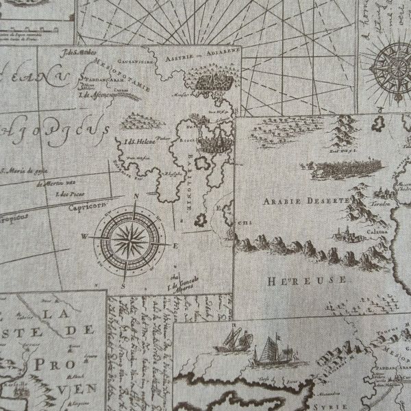 Stoff Baumwollstoff "Seekarte" braun natur maritim 0,5