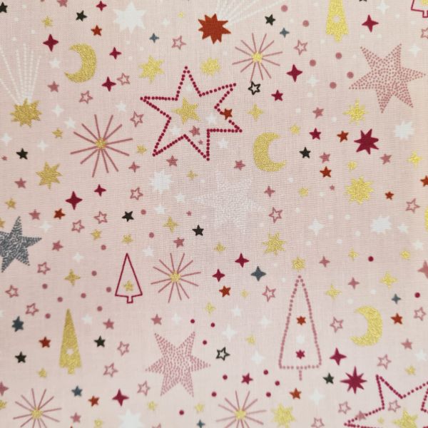 Kurzstück Stoff Baumwolle "Jultid" zartrosa Sterne Advent Weihnachten 0,40m x 1,45m
