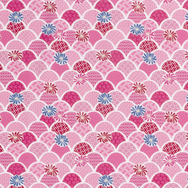 Stoff Baumwolle Popeline "Fächer und Blumen" pink rosa rot blau Kleiderstoff Dekostoff 0,5