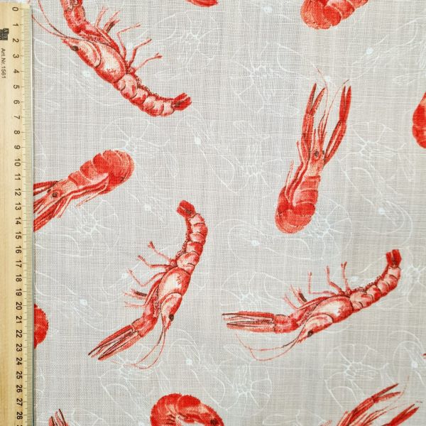 Stoff Baumwolle "Langoustine" beige rot weiss Leinenoptik 0,5
