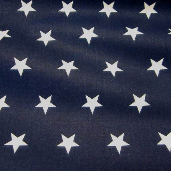 Kurzstück Stoff Baumwolle Sterne Stars dunkelblau marine blau weiß groß 3,80m x 1,60m