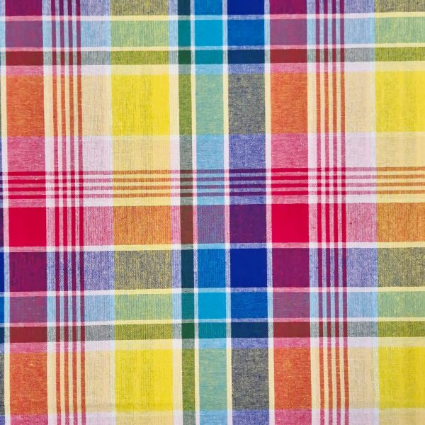 Kurzstück Stoff Baumwollstoff "Madras Multi" Gelb Rot Blau Aqua Rosa Grün durchgewebt 0,5m x 1,45m