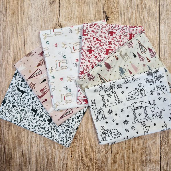 Stoffpaket "Oh Deer" Weihnachten Quilten Patchwork Geschenkverpackung 6 Stücke a 50cm x 70cm/