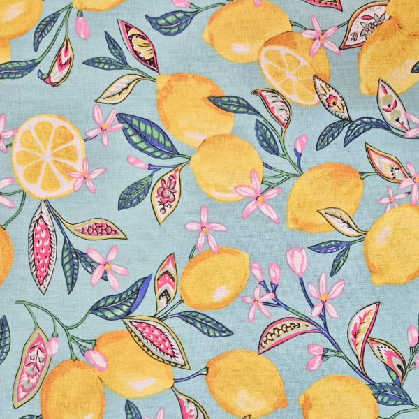 Stoff Baumwolle "Citronnier" türkis gelb multicolor 0,5