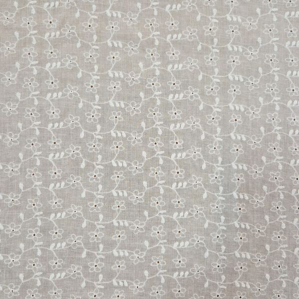 Stoff Baumwollstoff Lochstickerei "Blumenranken" weiß Batist 0,5