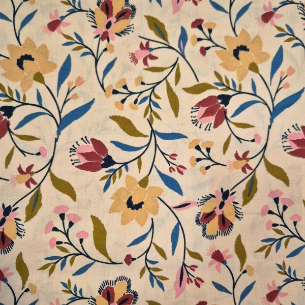 Stoff Meterware Baumwolle "Menton" Blumen peche rosa bunt 0,5