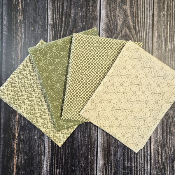 Stoffpaket "Kimono khaki" Patchwork Täschchen Geschenkverpackung 4 Stücke a 50cm x 70cm