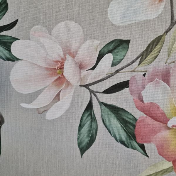 Stoff Baumwolle "Blütentraum" Hellgrau Pastell Digitaldruck Leinenoptik 0,5