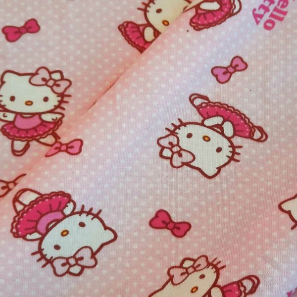 Stoff Meterware Baumwolle Jersey Hello Kitty Ballett rosa Punkte Sanrio 0,5
