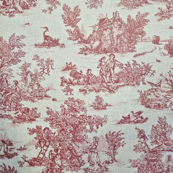 Stoff beschichtet Baumwolle "Mini Pastorale" Toile de Jouy rot ecru 0,5
